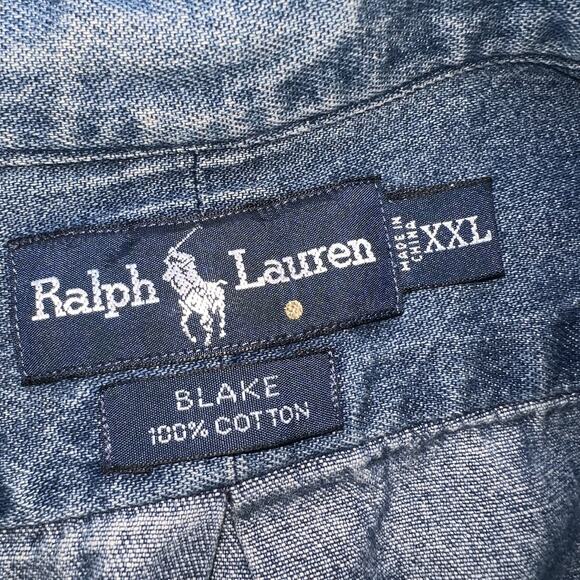 Ralph Lauren Blake Shirt Men’s Size XXL Blue Denim Button VTG *MODIFIED Sleeves - Picture 5 of 16